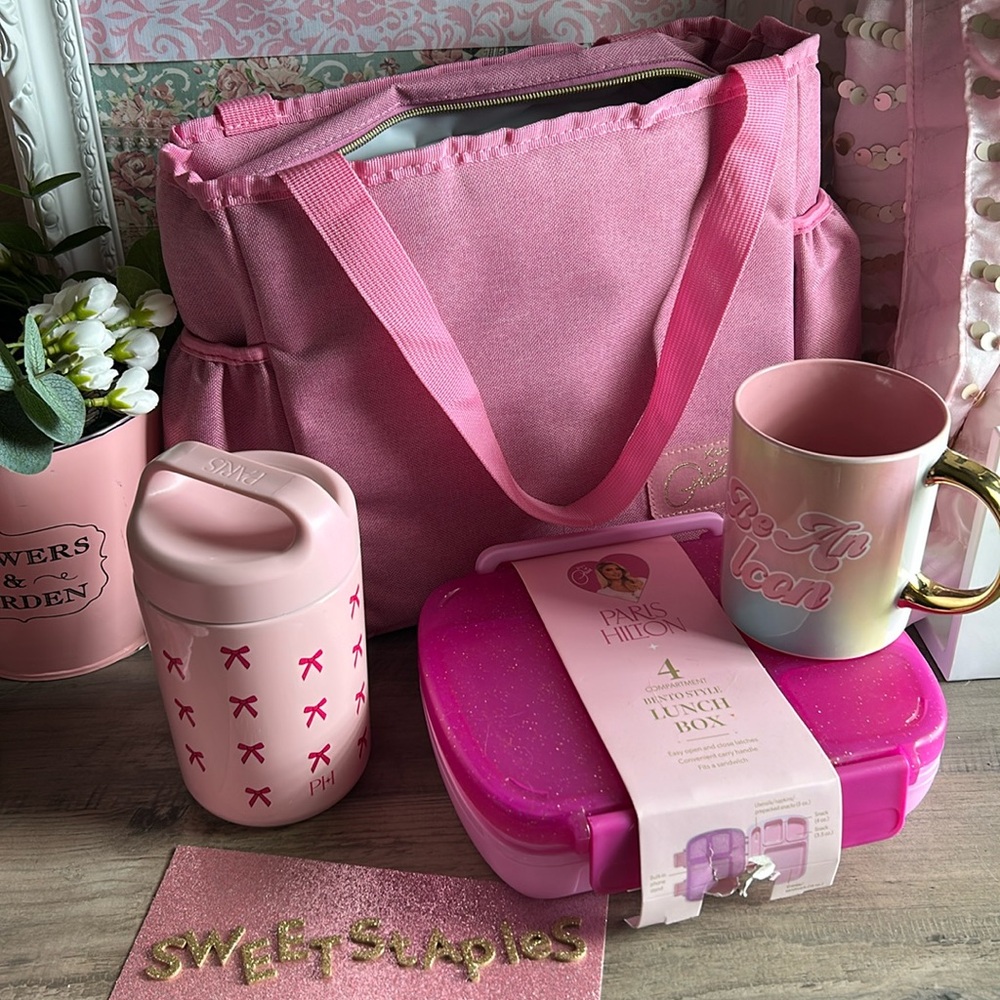 🎀💕PARIS HILTON LUNCH TOTE BAG Bundle Box Food Storage Pink 🎀🎀